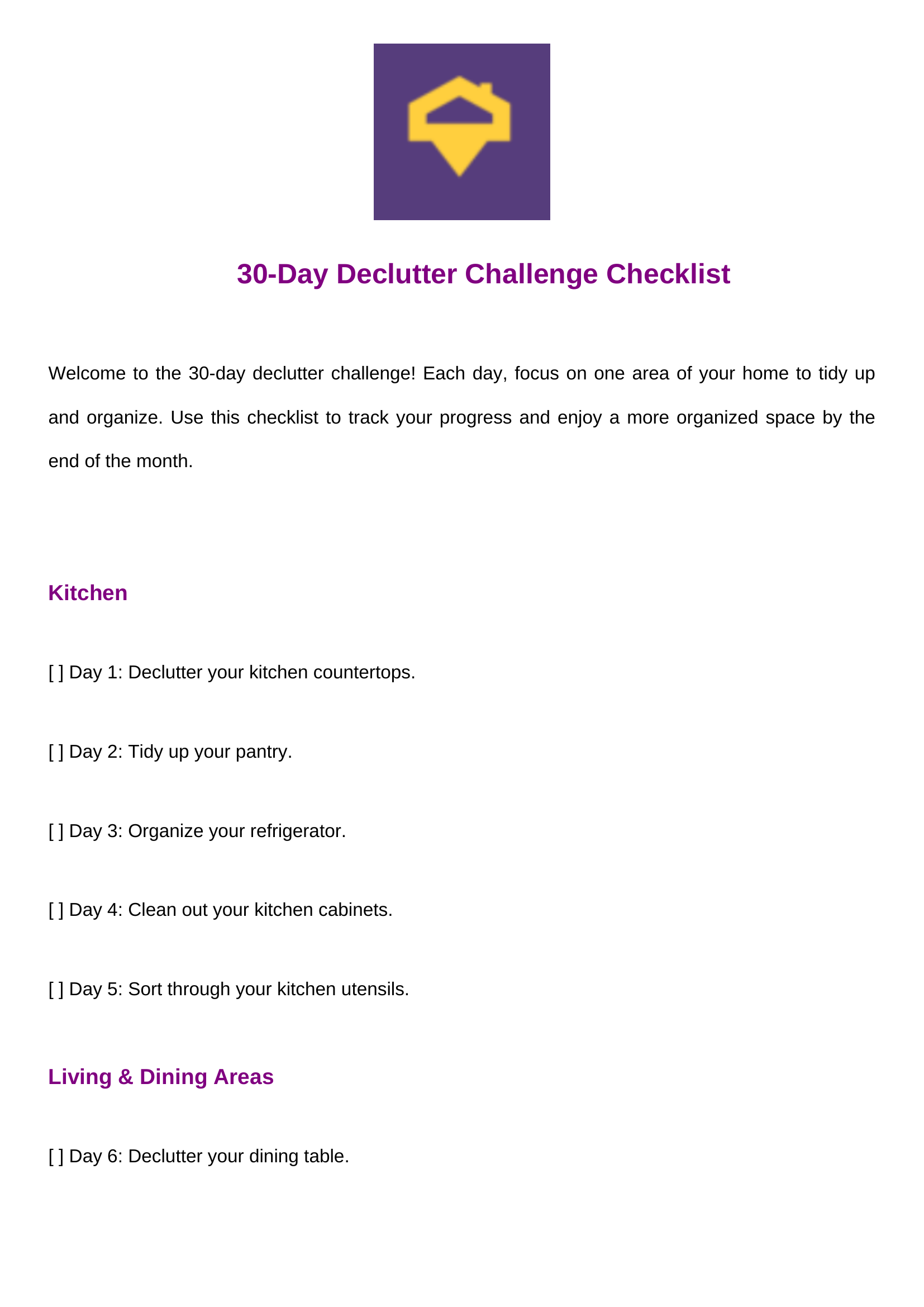 Declutter challenge checklist part 1